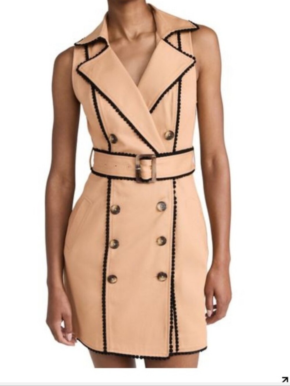L'AGENCE Camel Mini Trench Dress with Black Trim